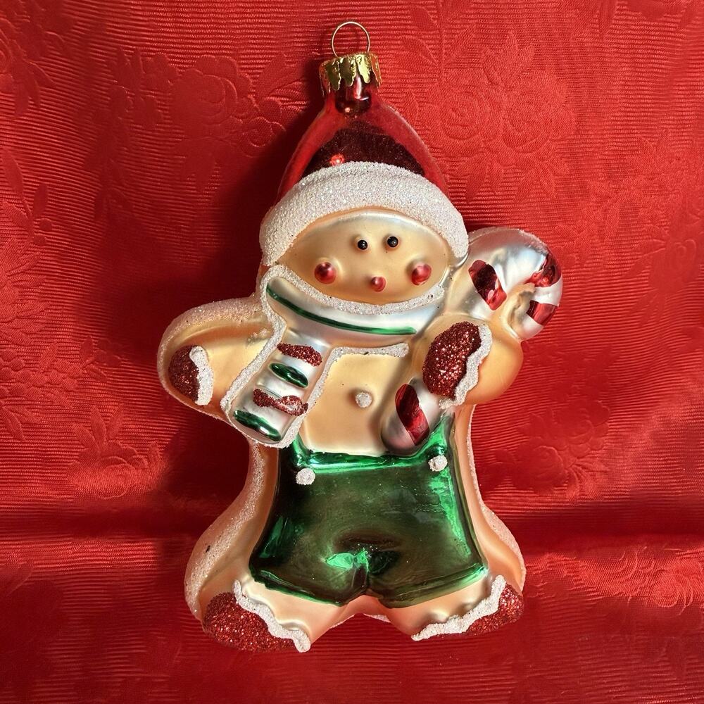 Anthropomorphic Gingerbread Man Old World Glass Christmas Ornament Embellished